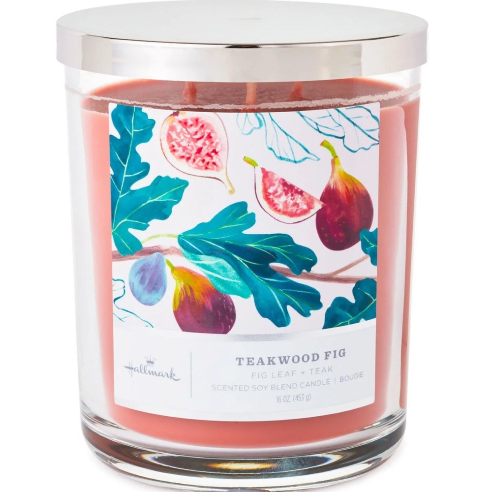 Hallmark Scented Soy Candle Teakwood Fig 16 oz 3 Wick Candle Fig Leaf + Teak